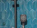 Shower with blue feather relief tiles (5)
